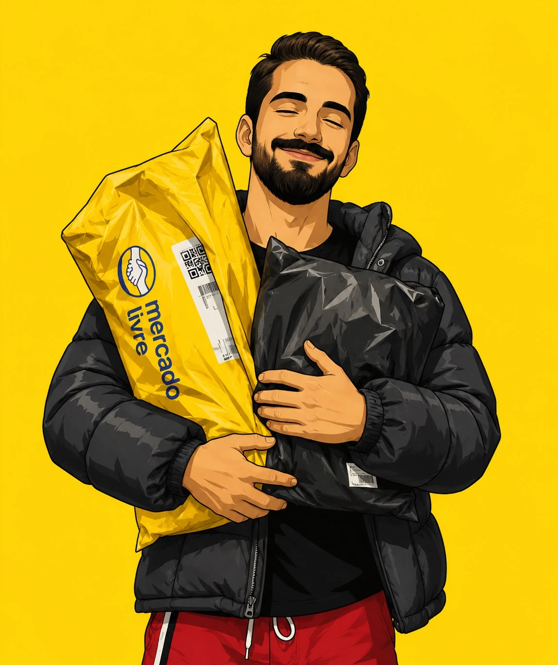 Ilustração do Garimpo VIP segurando pacotes de compras
